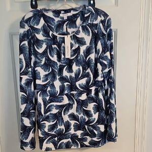 Chico's Navy and White Patterned Blouse